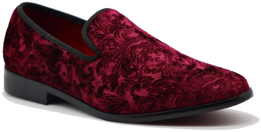 SPK35 Mens Vintage Velvet Flower Designer Dress Loafers Slip On Shoes Classic Tuxedo Dress Shoes (Burgundy Numeric_7_Point_5)